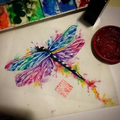 384x384 Watercolor Tattoo - Watercolor Dragonfly Tattoo