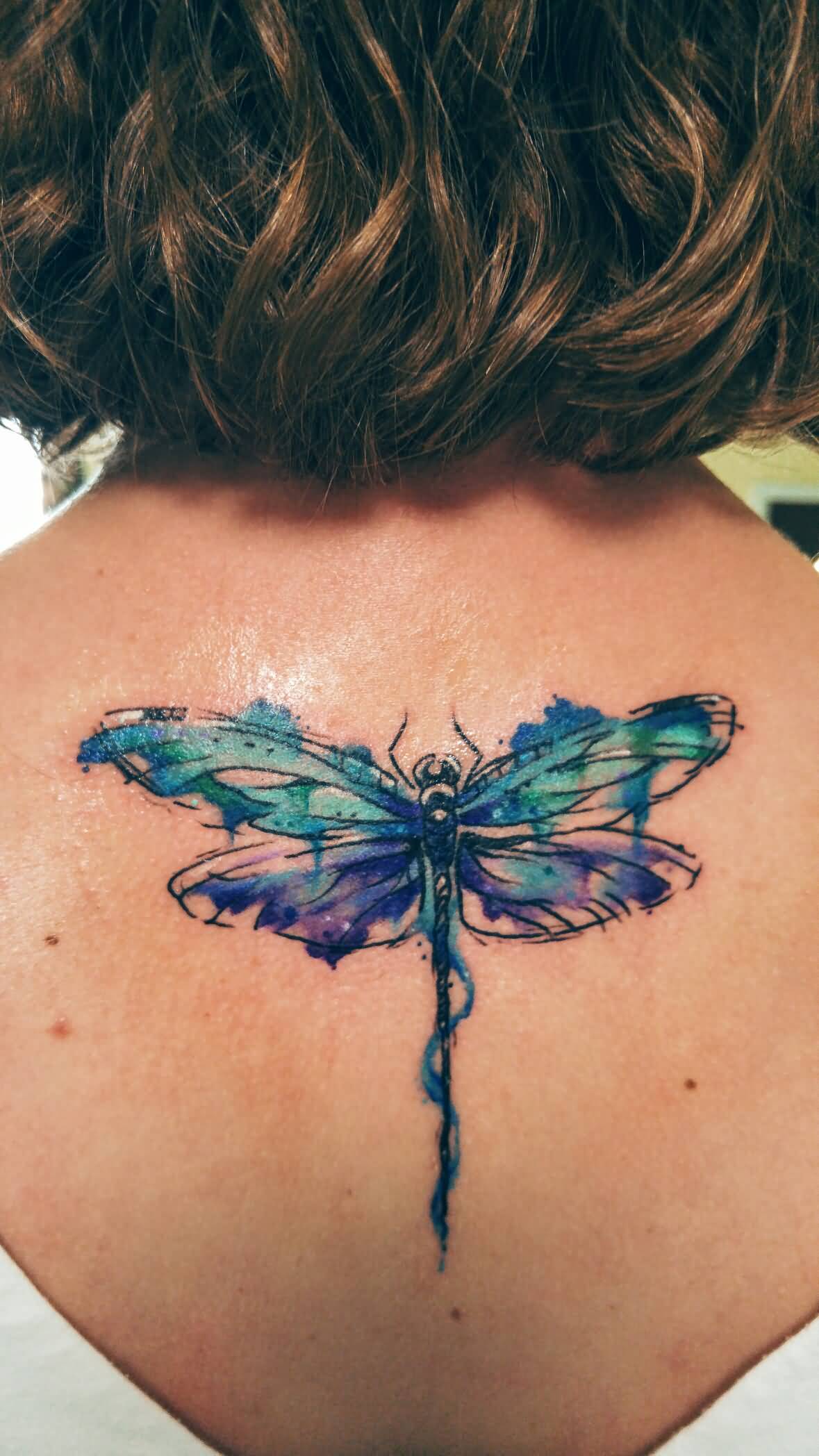 1179x2096 Watercolor Dragonfly Tattoo On Girls Back - Watercolor Dragonfly Tattoo