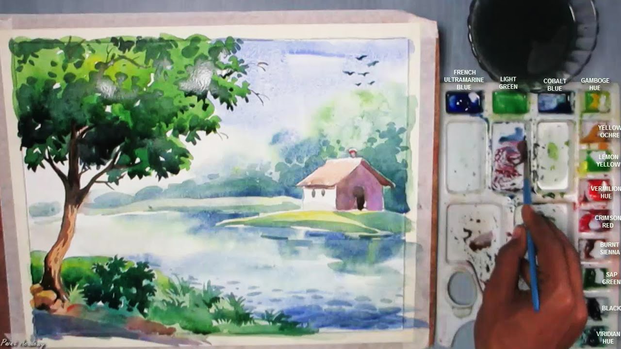 1280x720 Beginners Watercolor How To Draw A House Landscape Episode 3 - Watercolor Dragonfly Tattoo