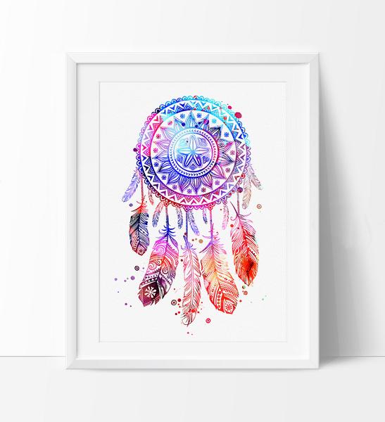 547x600 Dream Catcher Watercolor Print, Dream Catcher Art, Watercolor Art - Watercolor Dream Catchers