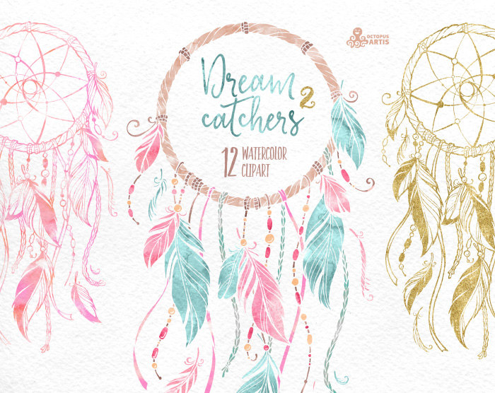 700x556 Imbibed Clipart - Watercolor Dream Catchers