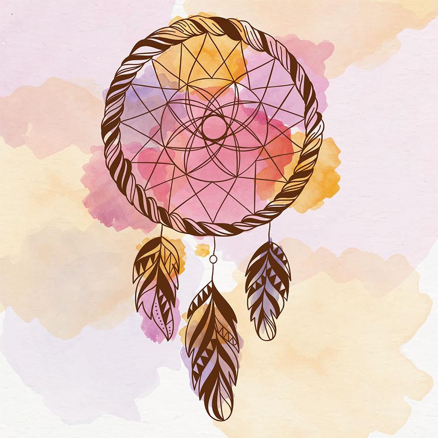 864x864 Tribal Watercolor Dream Catcher In Pink Large Modern Digital Art - Watercolor Dream Catchers