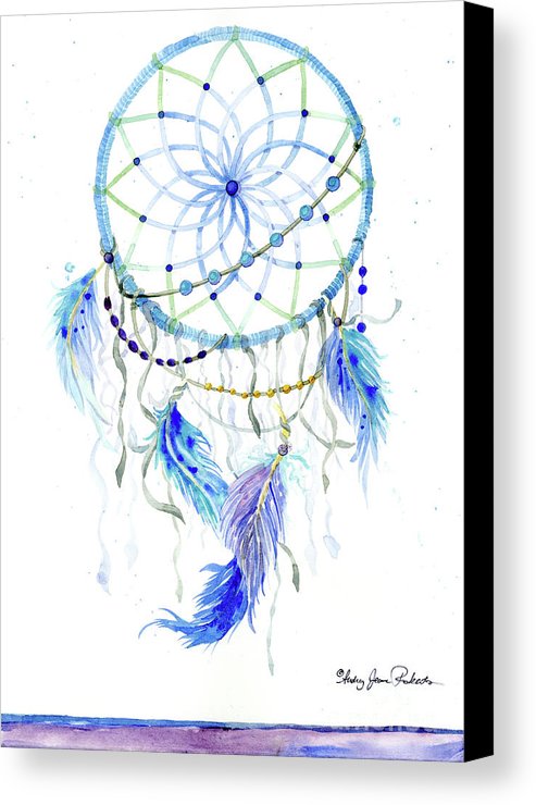 493x740 Watercolor Dream Catcher Lavender Blue Feathers 1 Canvas Print - Watercolor Dream Catchers