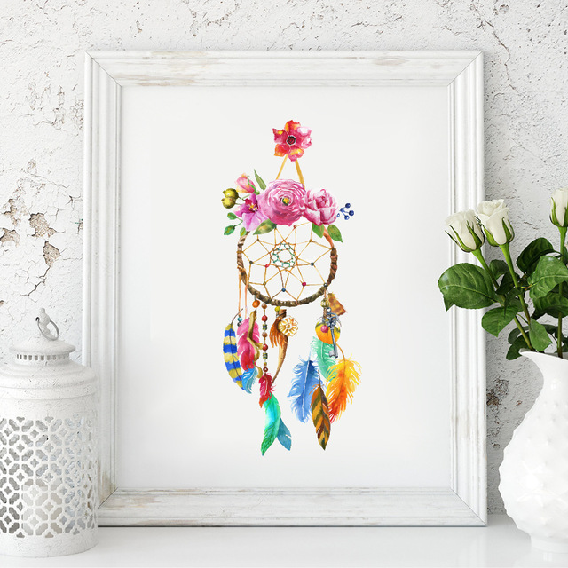 640x640 Watercolor Dream Catcher Wall Art Canvas Painting Home Decor - Watercolor Dream Catchers
