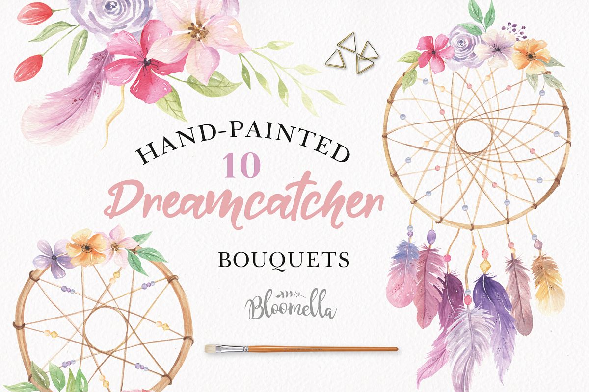 1200x800 Watercolor Dreamcatchers Clipart Bouquets Flowers Florals Feathers - Watercolor Dream Catchers