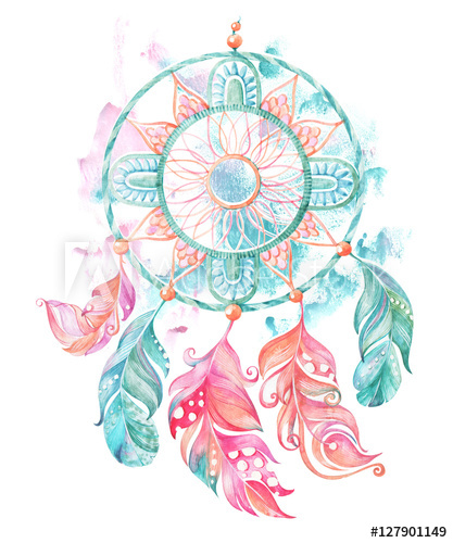 417x500 Watercolor Dream Catcher With Feathers - Watercolor Dream Catchers