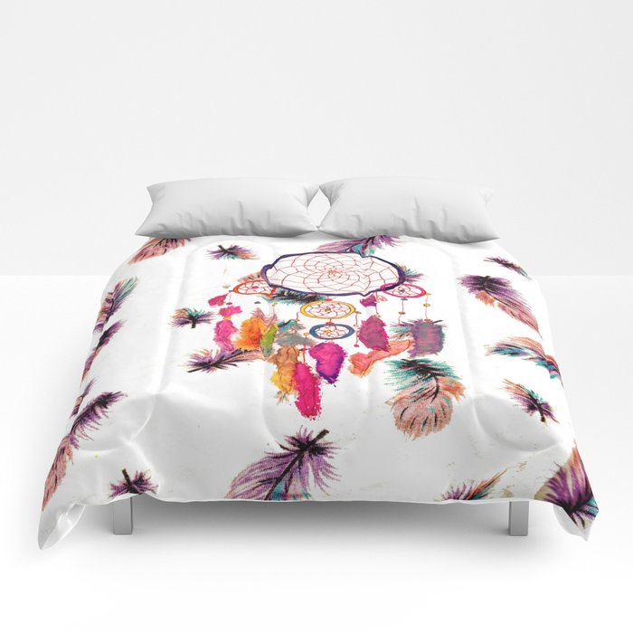 700x700 Hipster Watercolor Dreamcatcher Feathers Pattern Comforters By - Watercolor Dreamcatcher