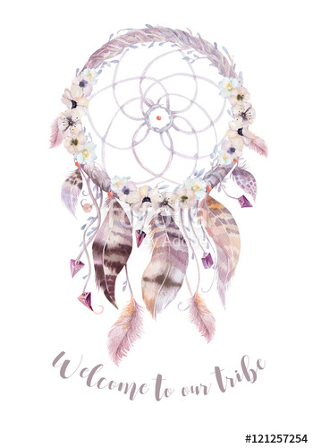 350x500 Isolated Watercolor Decoration Bohemian Dreamcatcher. Boho Feath - Watercolor Dreamcatcher