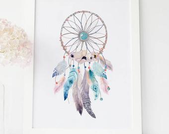 340x270 Watercolor Dreamcatcher Dream Catcher Art Dream Catcher Wall Etsy - Watercolor Dreamcatcher