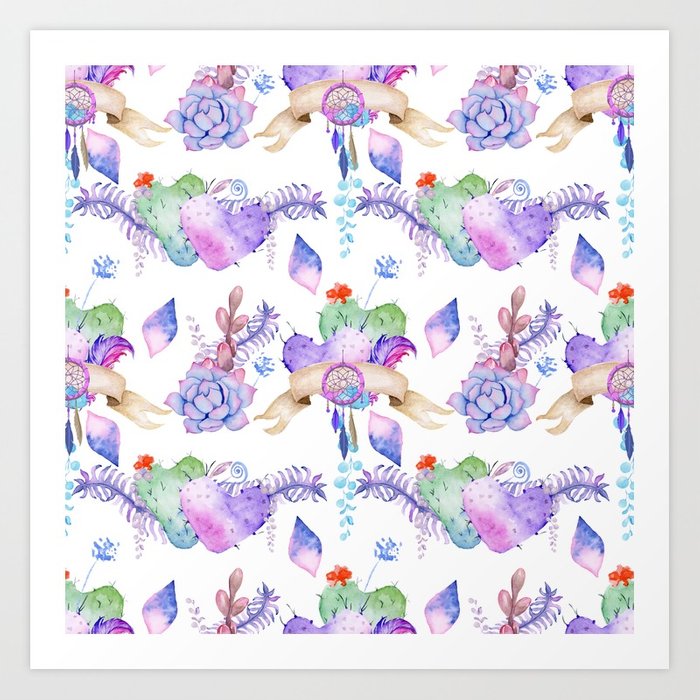 700x700 Bohemian Pink Watercolor Dreamcatcher Heart Cactus Floral Art - Watercolor Dreamcatcher