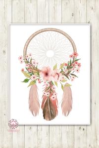 200x300 Boho Nursery Print Wall Art Watercolor Dreamcatcher Floral Feather - Watercolor Dreamcatcher
