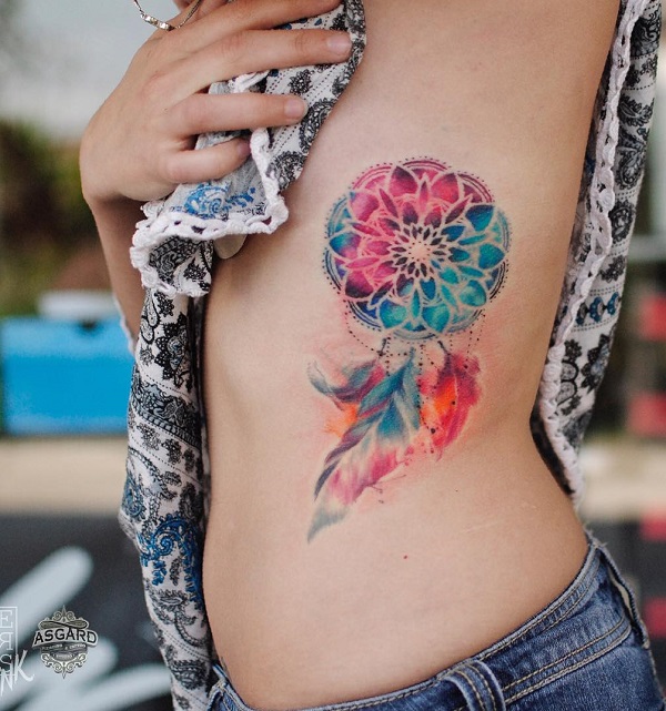 600x641 60 Dreamcatcher Tattoo Designs For Women Art And Design - Watercolor Dreamcatcher Tattoo