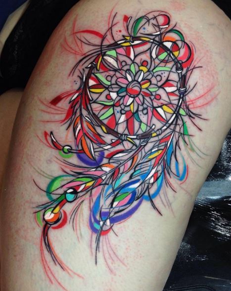 467x589 Watercolor Dreamcatcher Tattoo - Watercolor Dreamcatcher Tattoo