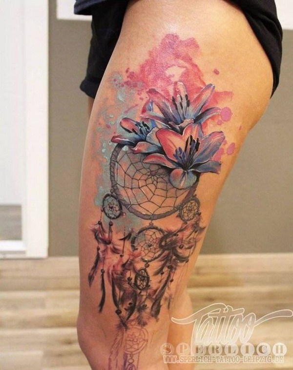 600x759 Dreamcatcher Tattoo Design Ideas - Watercolor Dreamcatcher Tattoo