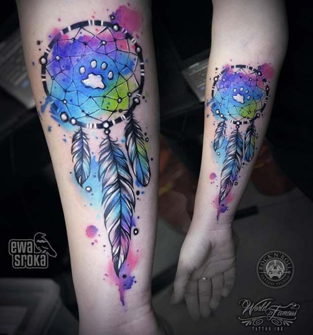 635x681 50 Gorgeous Dreamcatcher Tattoos Done Right Tattoos On Women - Watercolor Dreamcatcher Tattoo