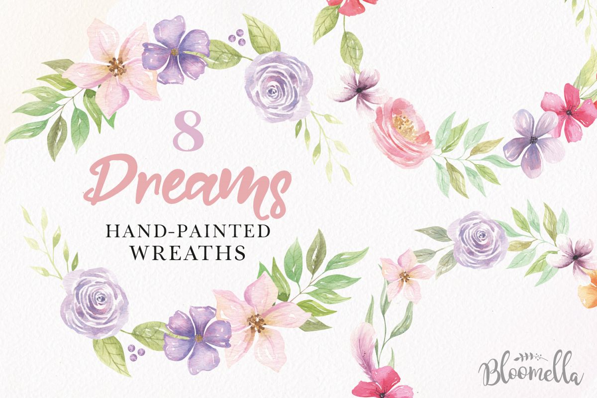 1200x800 Watercolor Dreams Clipart Wreaths Flowers Garlands Floral Pink Purple - Watercolor Dreams