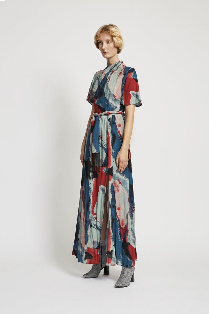 720x1080 Elena Long Crepe Dress - Watercolor Dress