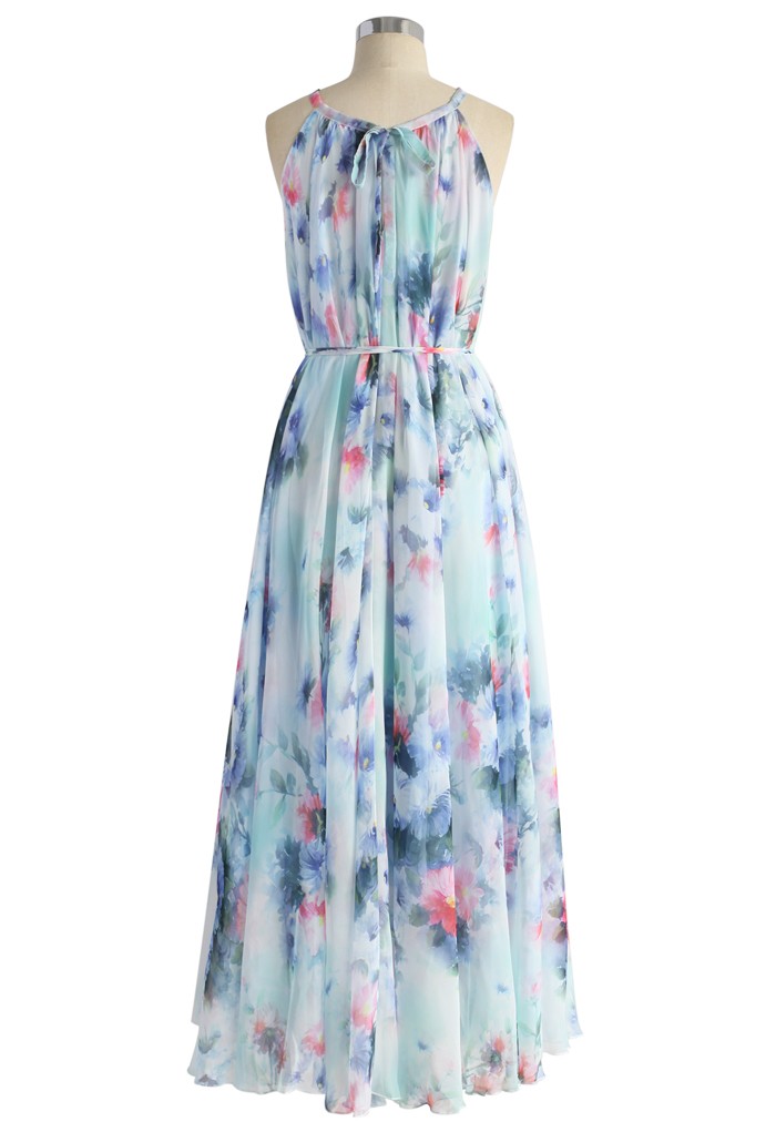 700x1021 Tranquil Blue Watercolor Floral Maxi Slip Dress - Watercolor Dress
