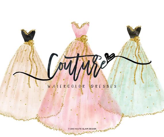 570x475 Watercolor Dresses Clipart Fashion Clipart Couture Dress Etsy - Watercolor Dress