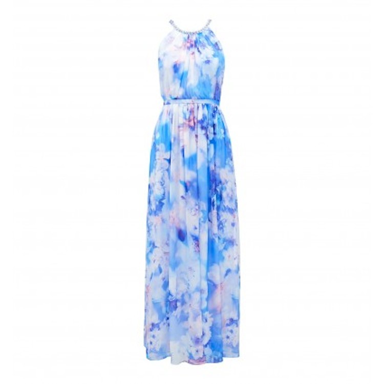 750x750 Long Bridesmaid Dress With A Blue Watercolor Print - Watercolor Dress Long