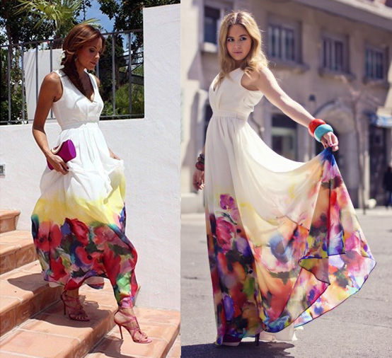 554x506 Mango White Watercolour Floral Print Long Maxi Dress New - Watercolor Dress Long