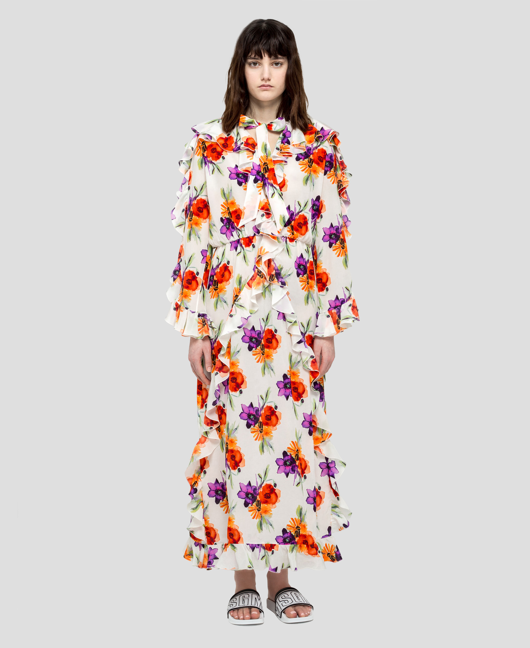 1800x2200 Msgm Long Dress With Watercolor Print 2442mda150 184314 01 - Watercolor Dress Long