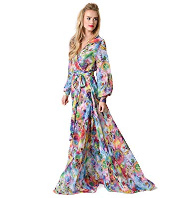 342x398 Unique Vintage 1970s Style Multi Watercolor Floral Long Sleeve - Watercolor Dress Long
