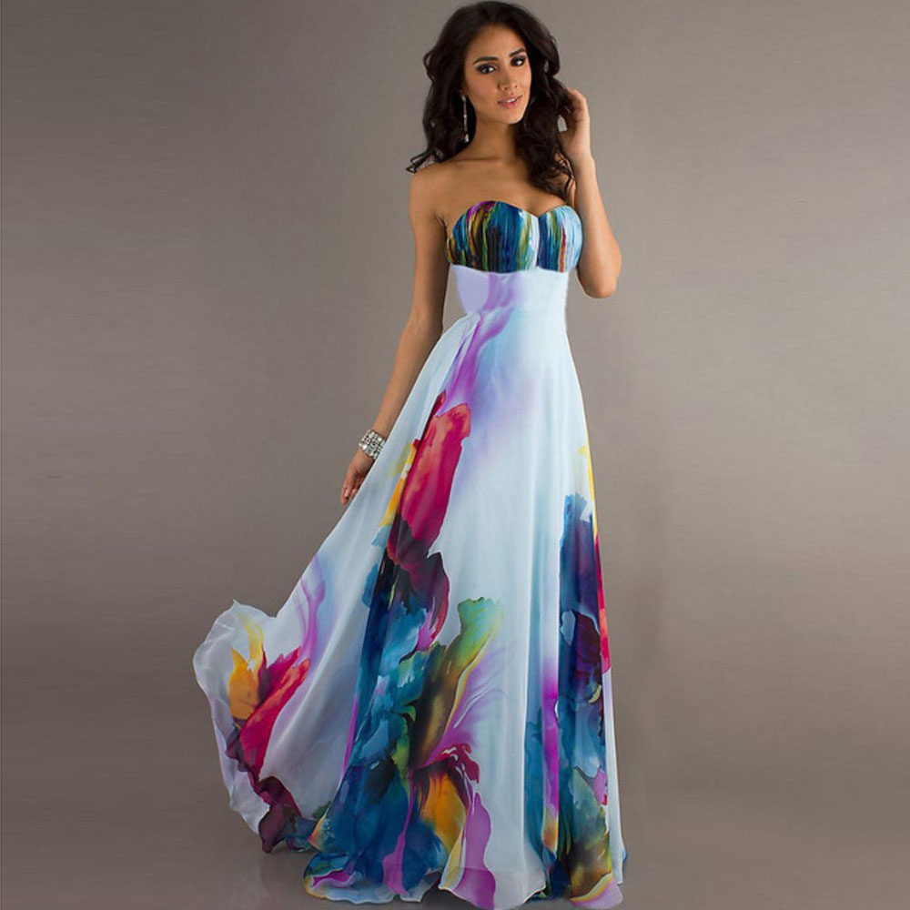 1000x1000 Women Boho Style Long Dress Off Shoulder Floral Print Vintage - Watercolor Dress Long