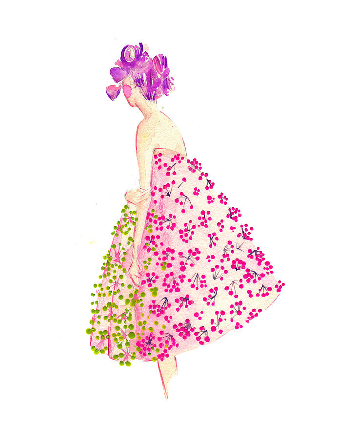 695x900 Dior Floral Dress, Watercolor Fashion Illustration Painting By - Watercolor Dress Painting
