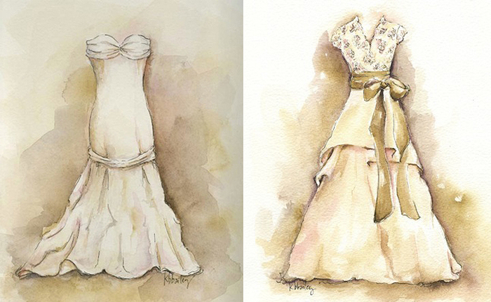 700x431 Ss Wedding Week] Love This! Wedding Dress Watercolors - Watercolor Dress Painting