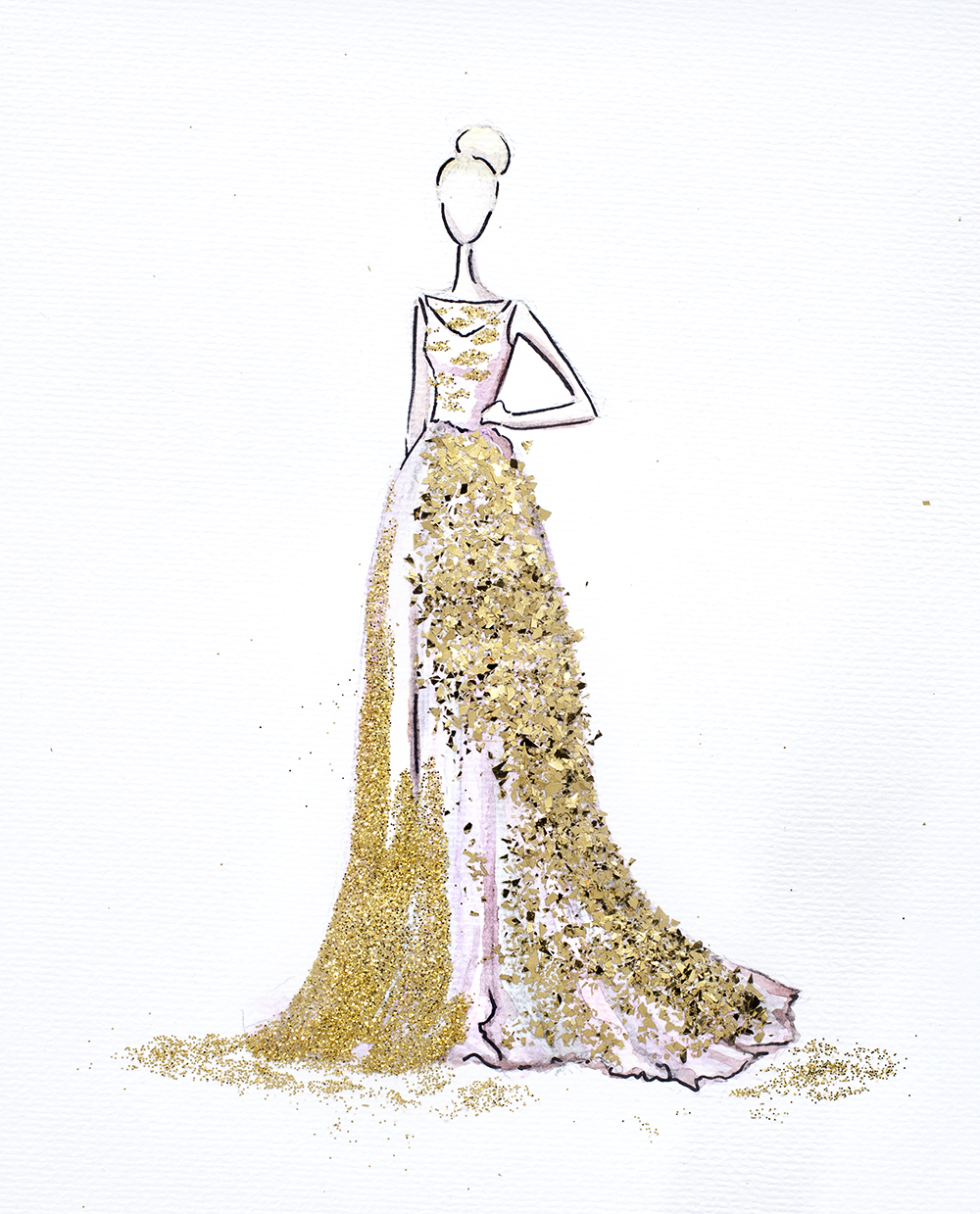 1000x1239 Watercolor And Glitter Painting - Watercolor Dress Painting