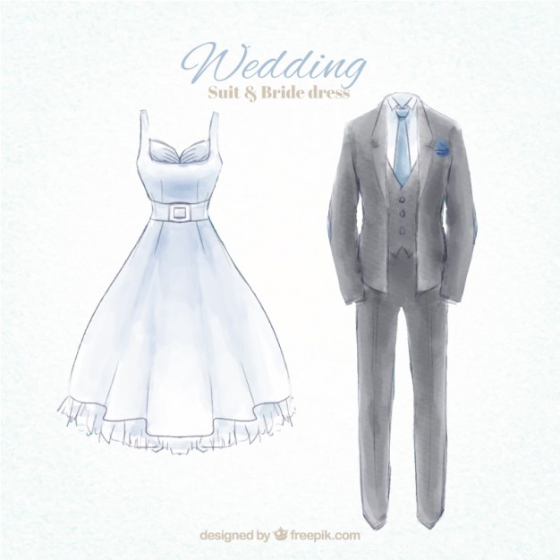 626x626 Watercolor Hand Painted Wedding Suit And Dress Vector Free Download - Watercolor Dress Painting