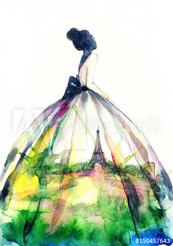 351x500 Woman In Elegant Dress. Fashion Illustration. Watercolor Painting - Watercolor Dress Painting