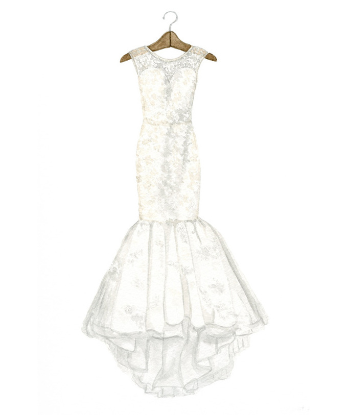 679x813 Breaking Down The Commission Process Wedding Dress Watercolor - Watercolor Dress Painting