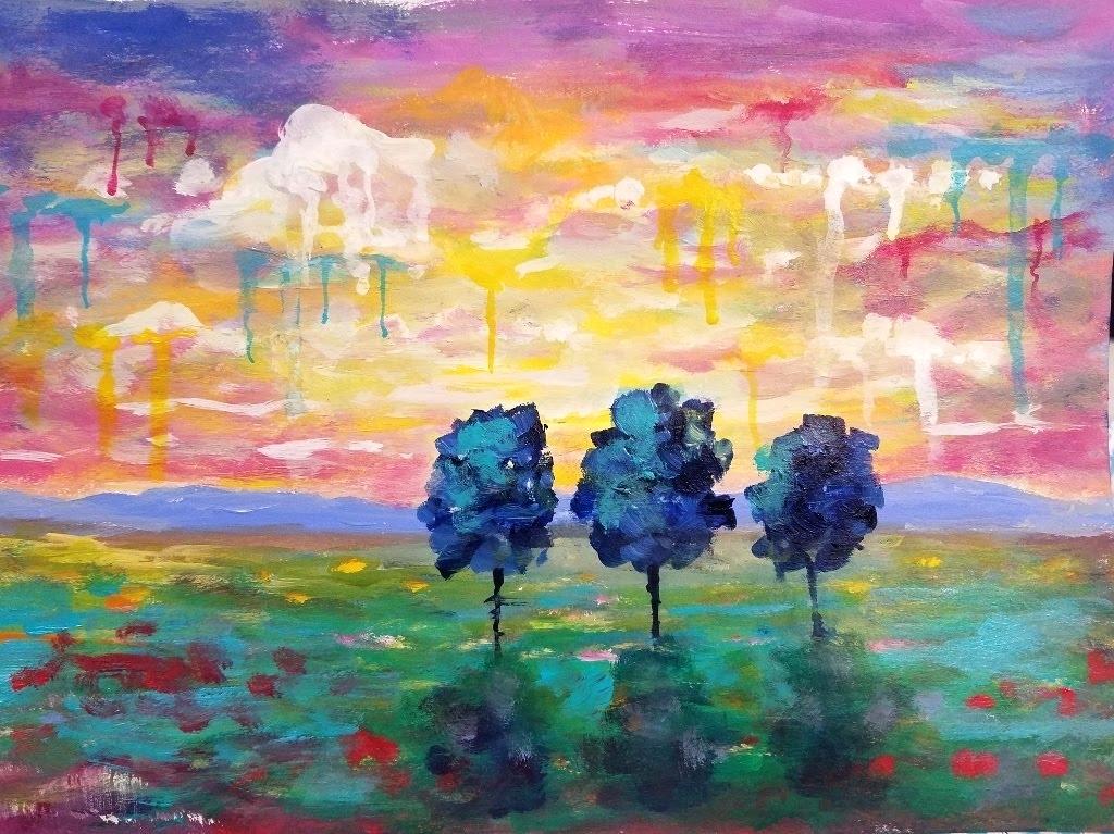 1024x767 Landscape Painting Techniques For Beginners Easy Sunset Landscape - Watercolor Drip Technique