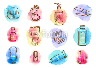 400x283 Vector Watercolor Set With Make Up Products. Sketchy Cosmetics On - Watercolor Drops