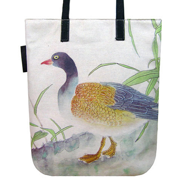 600x600 Duck Printed Watercolor Bird Asian Inspired Canvas Tote Bags - Watercolor Duck