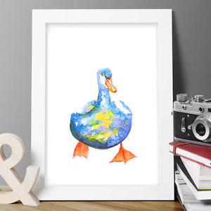 300x300 Watercolor Duck Goose Painting Original Print By Artist Ebay - Watercolor Duck
