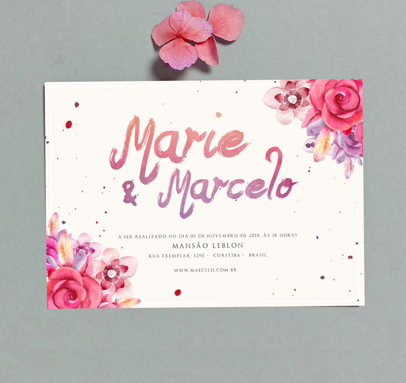 1381x1304 Convite De Casamento Watercolor Flowers 2 Papel E Letra Convites - Watercolor E