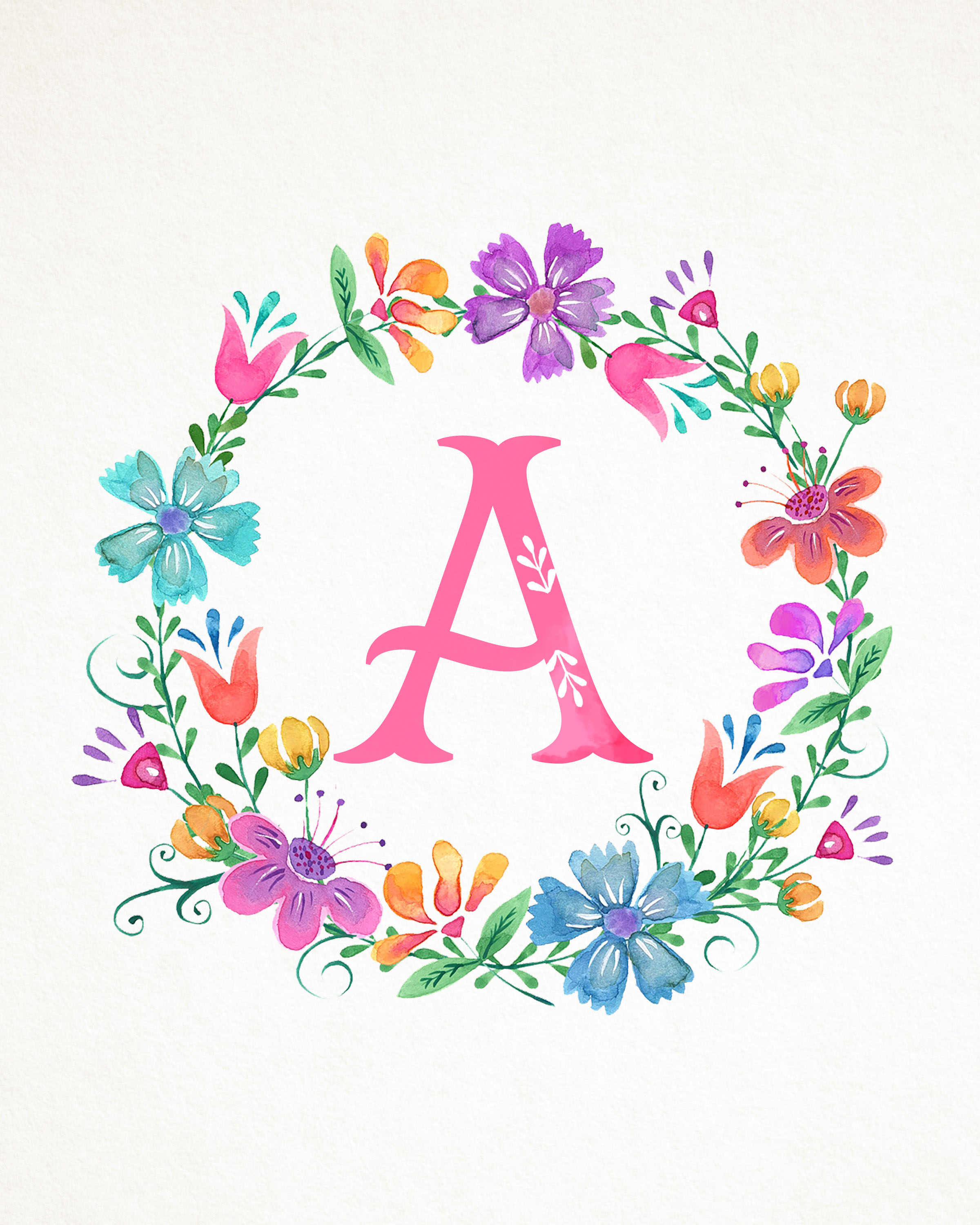 2400x3000 Free Printable Whimsical Watercolor Monograms - Watercolor E