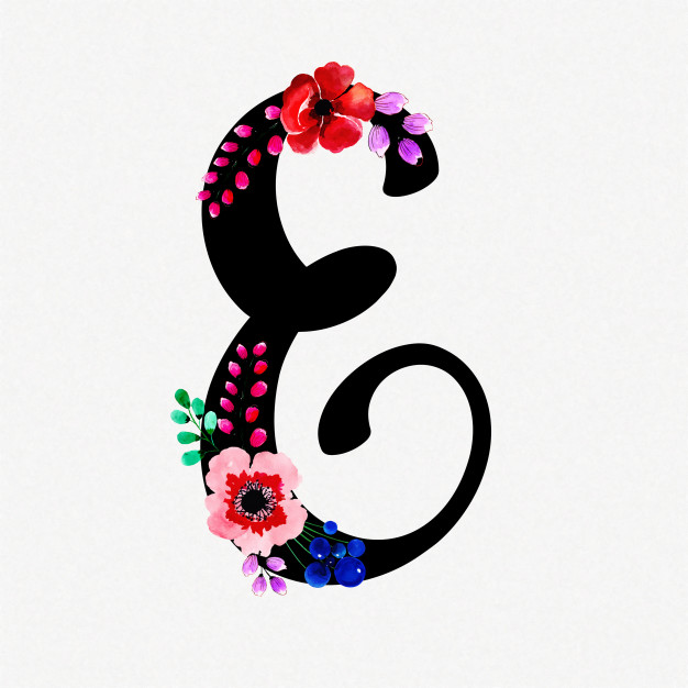 626x626 Letter E Watercolor Floral Background Vector Free Download - Watercolor E