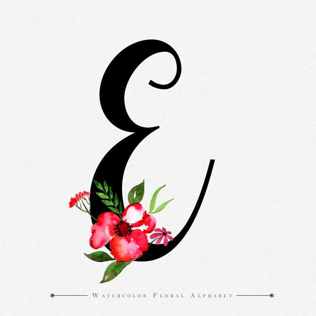 626x626 Letter E Watercolor Floral Background Vector Premium Download - Watercolor E