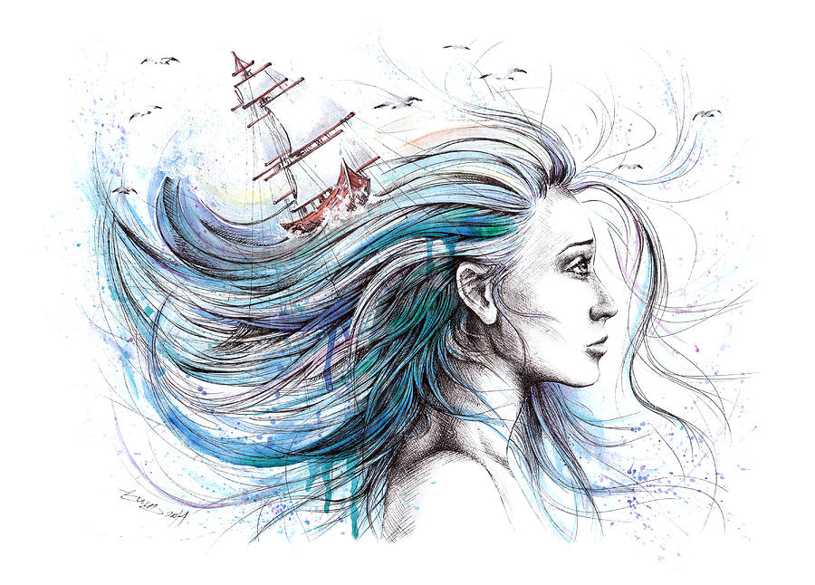 900x646 Oceans Painting By E Drawings - Watercolor E