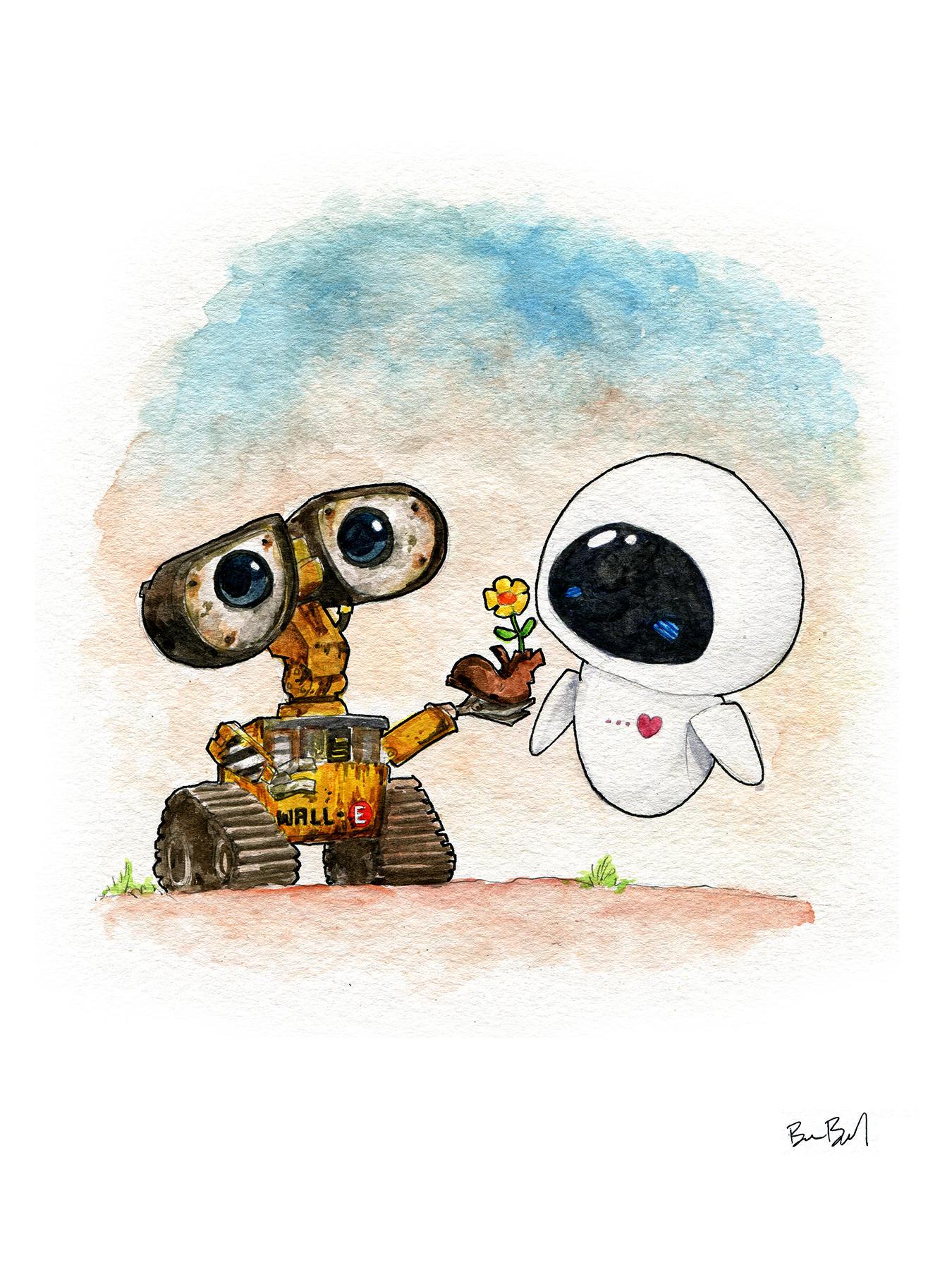 1350x1800 Wall E And Eve Inspired Watercolor Print Ben Byrd Art - Watercolor E
