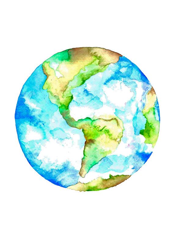 570x806 Planet Earth Watercolour Drawing Art Print In 2018 Our Universe - Watercolor Earth