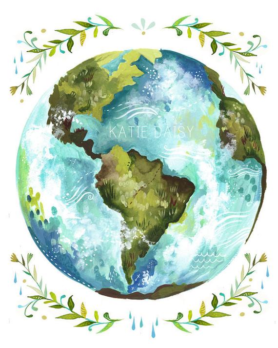570x713 Dear Earth Art Print Watercolor Wall Art Inspirational Etsy - Watercolor Earth