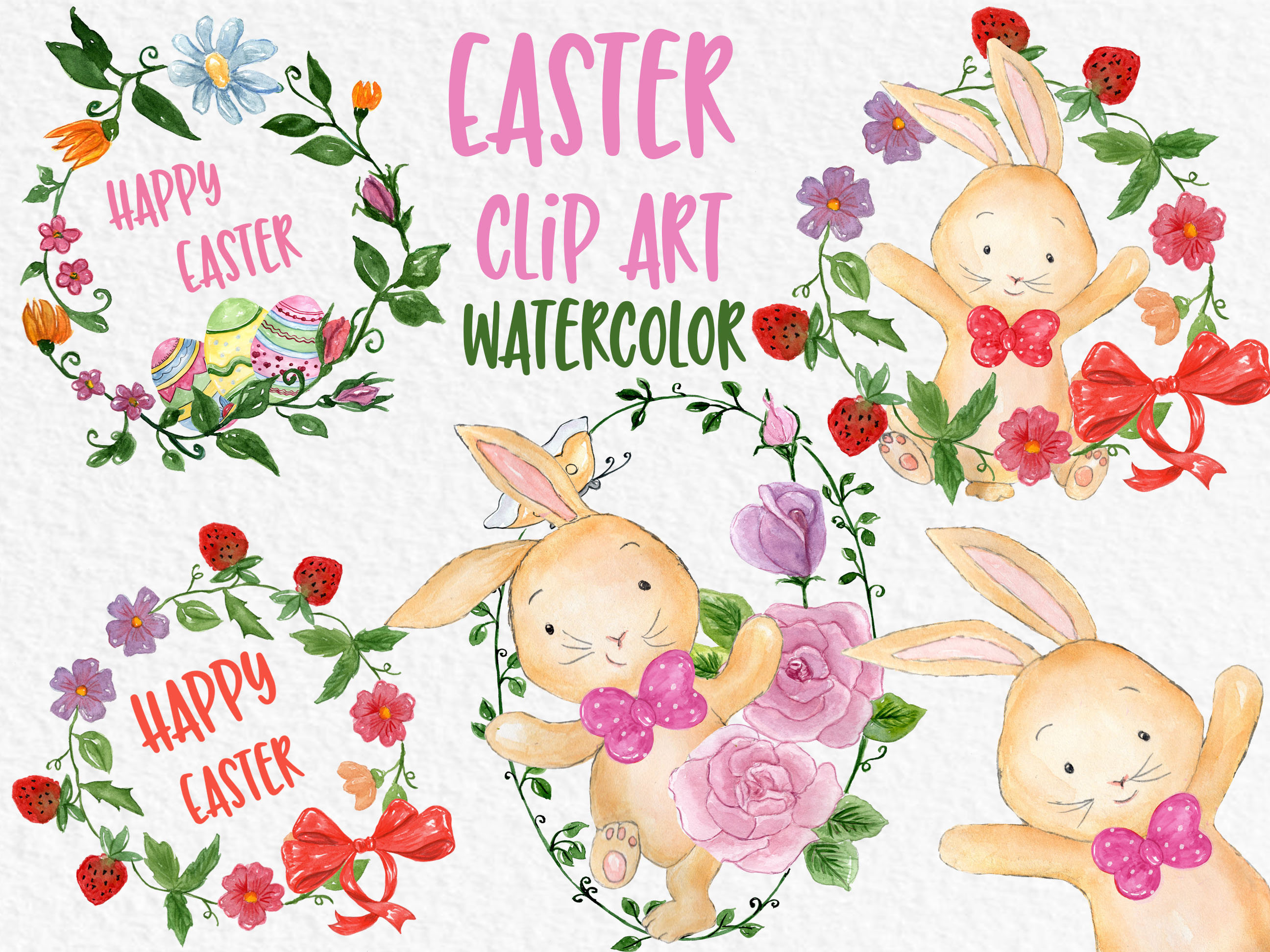 2592x1944 Watercolor Easter Clipart Easter Wreaths Clipart Etsy - Watercolor Easter