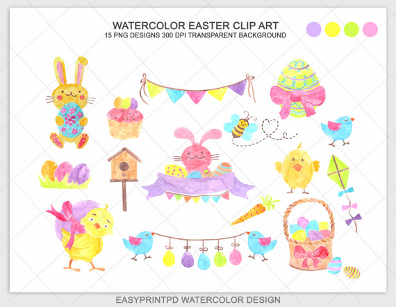 570x443 Easter Clipart Watercolor - Watercolor Easter Bunny