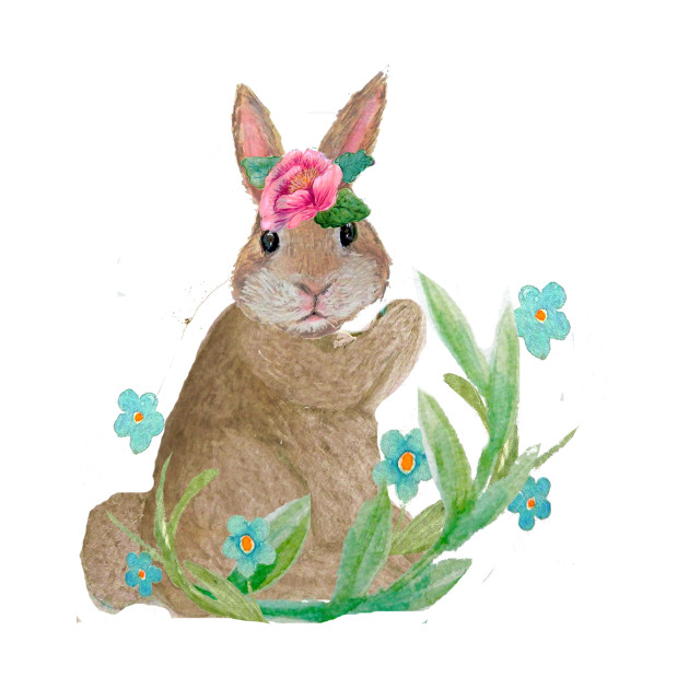 630x630 Easter Rabbit, Spring Flowers, Watercolor - Watercolor Easter Bunny