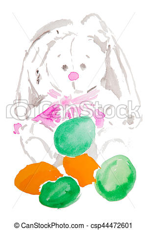 300x470 Hand Painted Watercolor Easter Rabbit With Easter Eggs Isolated. - Watercolor Easter Bunny